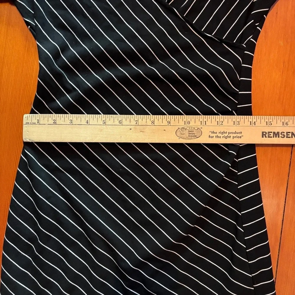 Anthropologie Sunday Brooklyn Black White Striped Wrap Dress Bell‎ Sleeve Small